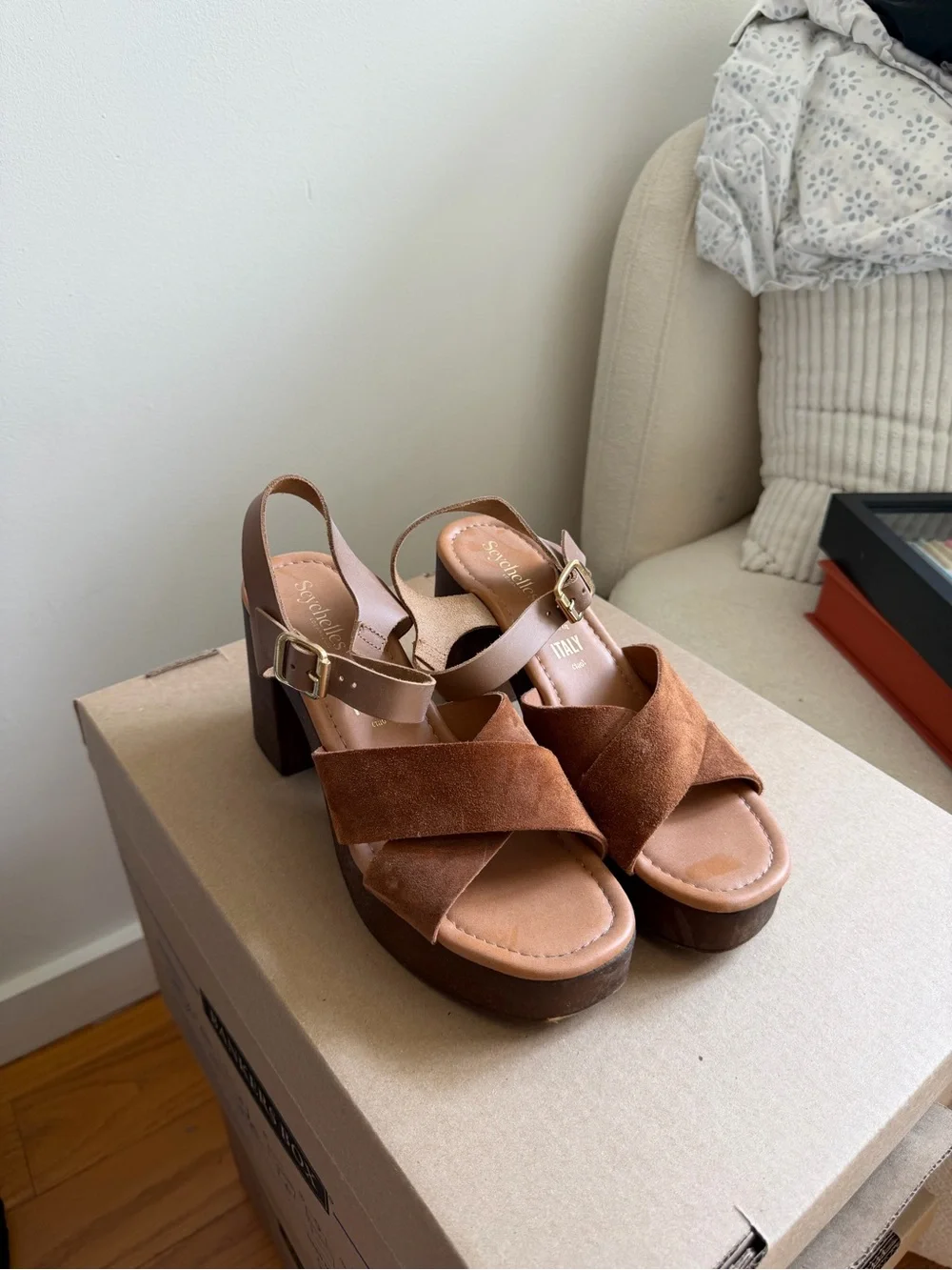 Seychelles Brown Suede Platform Sandal with Buckle